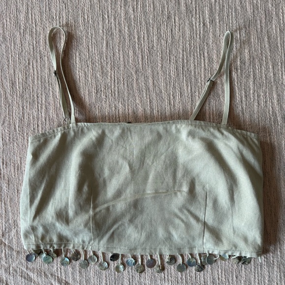 Jason Wu Crop Top Linen with Beaded Fringe - Picture 2 of 5